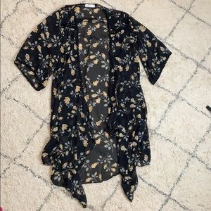 XS Black Floral Kimono